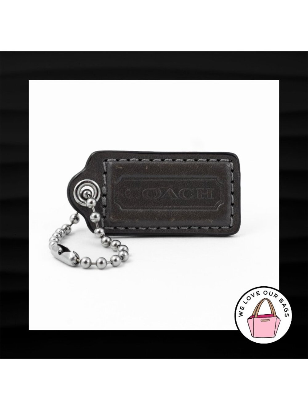 2" Medium COACH GREY GRAY LEATHER KEY FOB BAG CHARM KEYCHAIN HANGTAG TAG